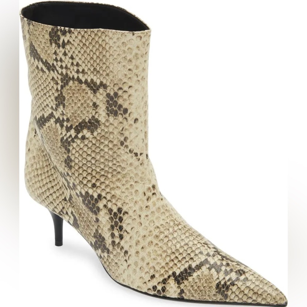 SCHUTZ Frances Pointed Toe Booties - Beige Snake